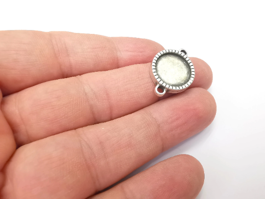 Round Pendant Connector Bezels, Resin Blank, inlay Mountings, Mosaic Frame, Cabochon Bases, Settings, Antique Silver Plated (14mm) G28923