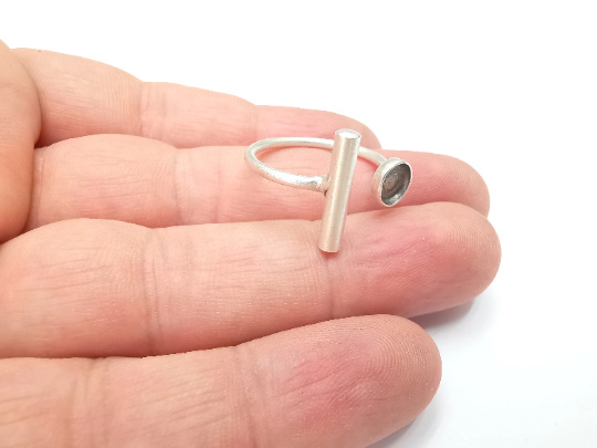 Rod Ring Blank Setting, Cabochon Mounting, Adjustable Resin Ring Base Bezels, Antique Silver Plated (6mm) G28935