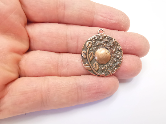 Branch Leaf Charms Plant Nature Charms Full Moon Moonrise Pendant Antique Copper Plated Charms (31x27mm) G28018