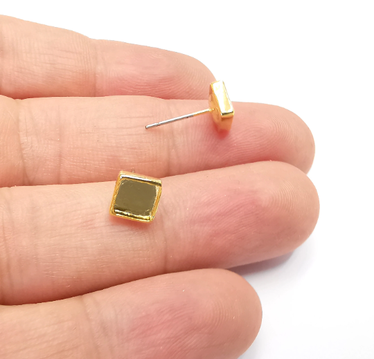 Square Blank Gold Earring Set Base Wire Shiny Gold Plated Brass Earring Base (6x6mm blank) G28352
