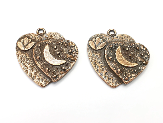 Heart Lotus Flower Charms Moon Stars Sky Pendant Antique Copper Plated Charms (28x28mm) G28025