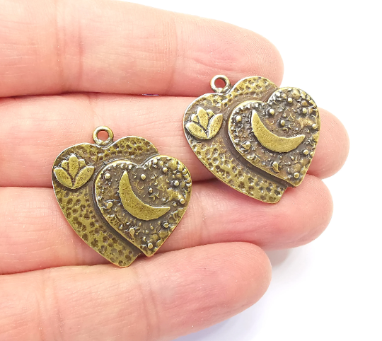 Heart Lotus Flower Charms Moon Stars Sky Pendant Antique Bronze Plated Charms (28x28mm) G28015