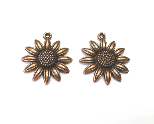 Flower Charms Antique Copper Plated Daisy Charms, Earring Dangle Components (27x23mm) G28425