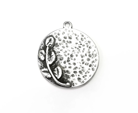 Branch leaf Charms Antique Silver Plated Round Charms (30x26mm) G28462