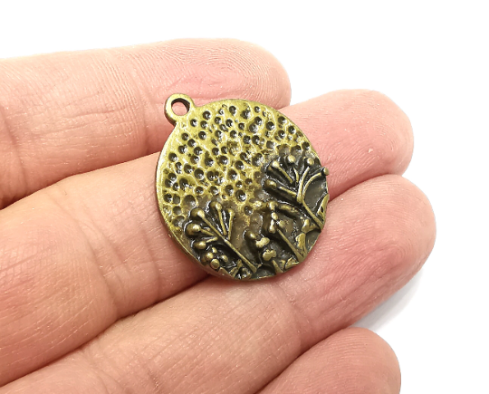 Trees Round Charms Pendant Antique Bronze Plated Charms (28x24mm) G29809