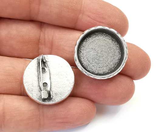 Hammered Brooch Holders Pin Brooch Blanks Brooch Bezel Antique Silver Plated Brooch Pin Findings (20mm Bezel size) G28049