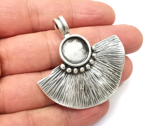 Wavy Semi Circle Bezel, Resin Blank, inlay Mounting, Mosaic Frame Cabochon Base, Antique Silver Plated (13mm) G28750