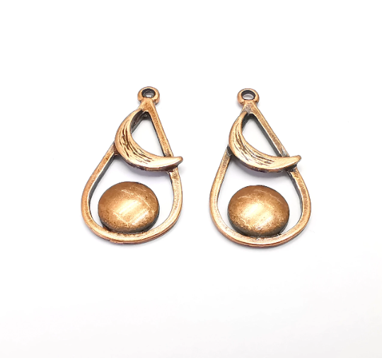 Drop Crescent Full Moon Charms Sky Pendant Antique Copper Plated Charms (34x17mm) G28007