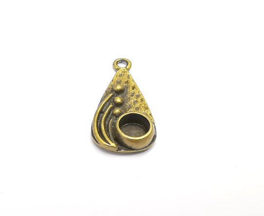 Antique Bronze Charms Pendant Bezel, Resin Blank, inlay Mounting, Mosaic Frame Cabochon Base, Antique Bronze Plated (8mm) G29595