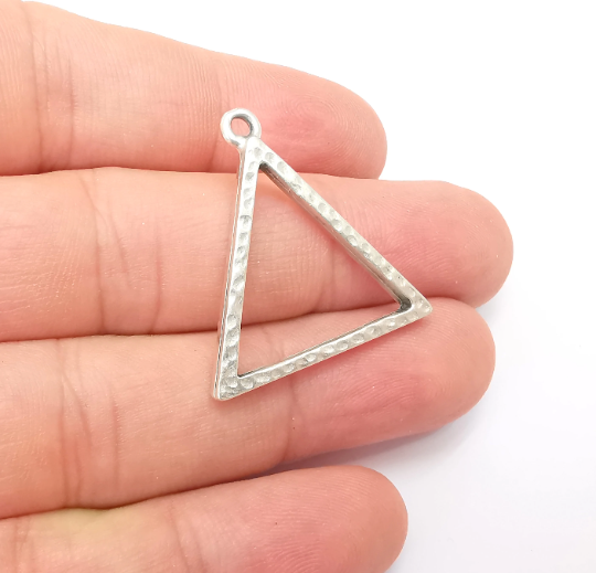 Triangle Charm Antique Silver Plated Hammered Geometric Charms (30x29mm) G28729