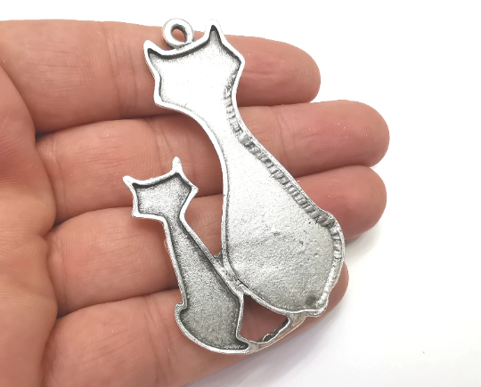Cats Charms, Antique Silver Plated (70x40mm) G28753