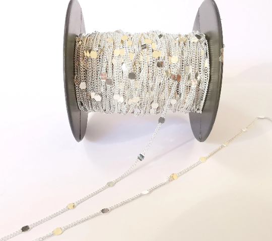 1mt(3.3ft) Sterling Silver Soldered Chain 925 Solid Silver Chain flat scaly Curb Chain (1,5mm) G30065