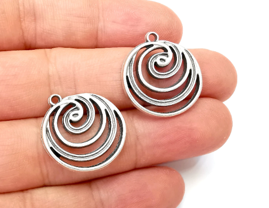 Tidal Wave Swirl Spirals Charms Antique Silver Plated (25x22mm) G28260