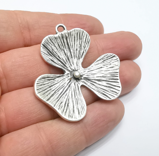 Flower Pendant Charms Antique Silver Plated Charms (44mm) G29375