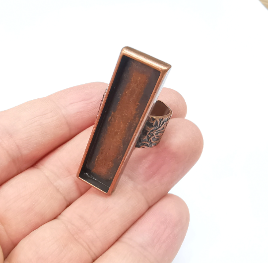 Rectangle Antique Copper Ring Blank Settings, Cabochon Mounting, Adjustable Resin Ring Base Bezel, Inlay Mosaic Ring Bezel (40x10mm) G29540