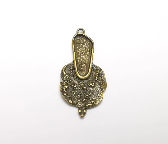 Bronze Dangle Charms, Organic Charms, Blank Base Bezel Setting, Antique Bronze Plated Charms (51x24mm) (25x10mm Bezel) G29507