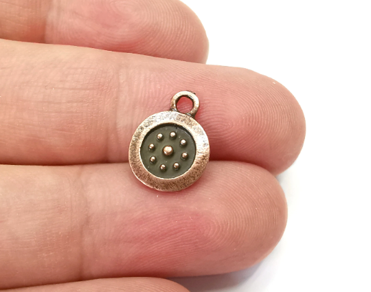 Stars Disc Small Round Charms Antique Copper Plated Charms, Earring Dangle Components (15x11mm) G28424