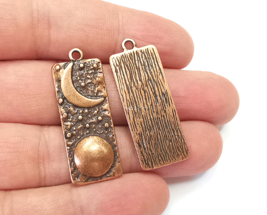 Crescent Full Moon Charms Star Night Sky Pendant Antique Copper Plated Charms (38x15mm) G28052