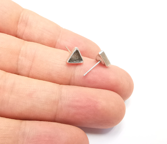 Triangle Blank Silver Earring Set Base Wire Antique Silver Plated Brass Earring Base (6x6mm blank) G28341