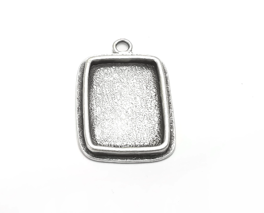 Rectangle Pendant Blanks, Resin Bezel Bases, Mosaic Mountings, Dry flower Frame, Polymer Clay base, Antique Silver Plated (25x18mm) G28983