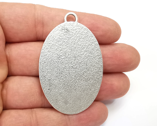 Oval Frame Pendant Blank Antique Silver Plated Pendant (56x36mm) (45x30mm Blank Size) G28091