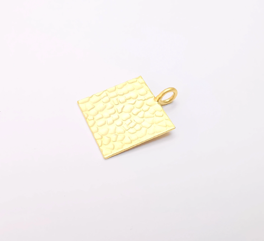 Hammered Square Pendant Blank (20x20mm) Gold Plated Brass G11163