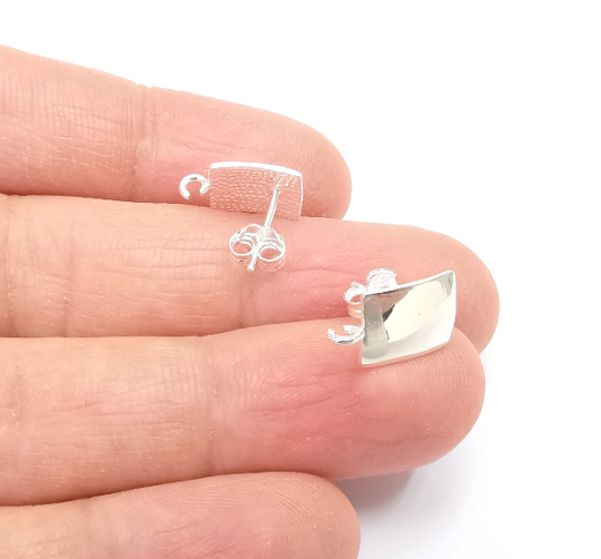 Sterling Silver Earring Posts 2 Pcs (1 pair) 925 Silver Earring Needle with Loop Findings (14x8mm) G30070