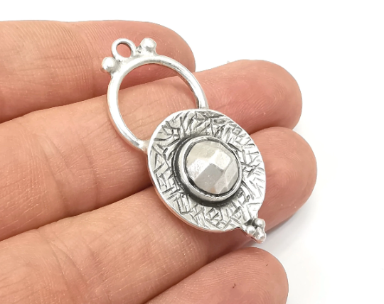 Ethnic Round Charms Pendant Antique Silver Plated Charms (43x21mm) G28065