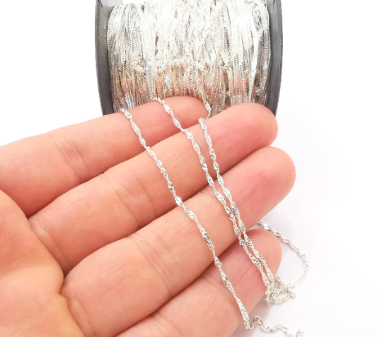 1 Feet Sterling Silver Singapore Chain 925 Solid Silver Rope Chain Serpentine Chain (1,5mm) G30049