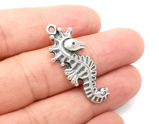 Seahorse Charms, Antique Silver Plated (36x15mm) G28764