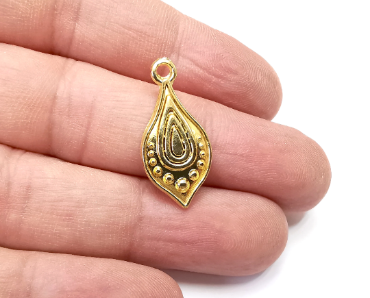 Drop Gold Charms, Gold Plated DIY Charms (27x13mm) G28962