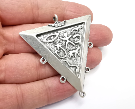 Symbols Pendant , Triangle Connector, Antique Silver Plated (59x55mm) G28999