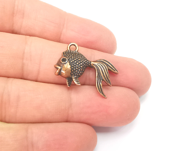 Fish Charms Antique Copper Plated Nautical Charms, Earring Dangle Components (25x19mm) G28269