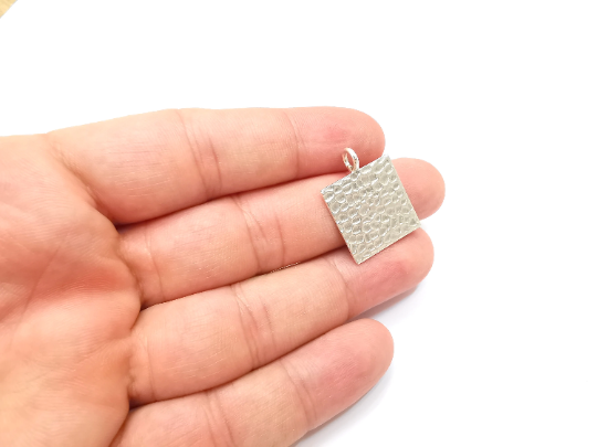 Hammered Square Pendant (20x20mm) Antique Silver Plated Brass G28449