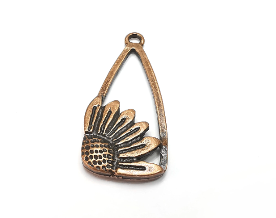 Flowers Charms, Sun flower Charms, Daisy Charms, Antique Copper Plated Plants Charms (38x16mm) G29348