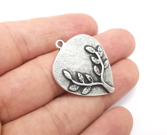 Branch Leaf Charms Antique Silver Plated (35x29mm) G28475