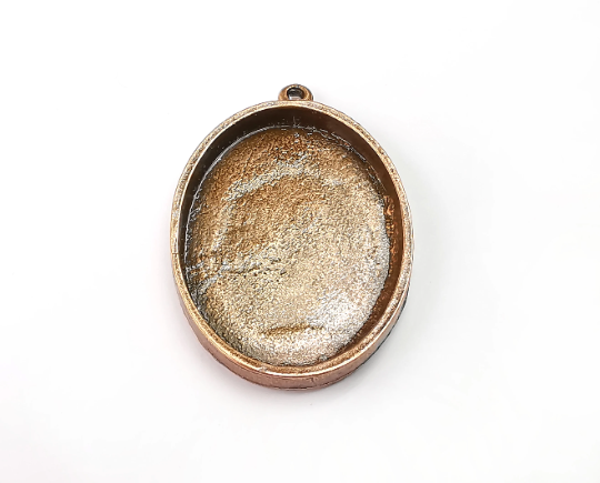 Oval Pendant Bezel, Resin Blank, inlay Mounting, Mosaic Pendant Frame, Cabochon Base,Dry Flower Setting,Antique Copper (40x30mm) G29564