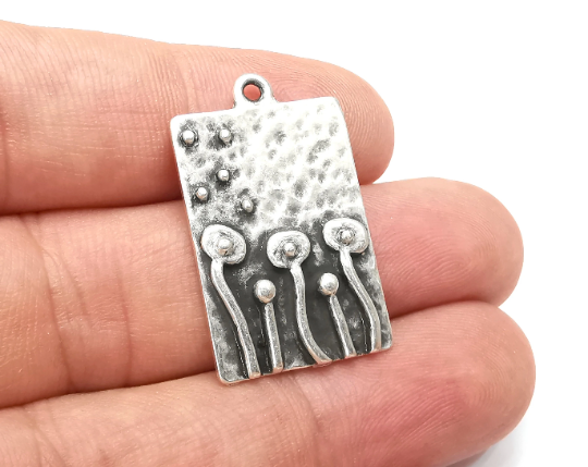 Mushrooms Charms Antique Silver Plated Rectangle Charms (30x19mm) G28458