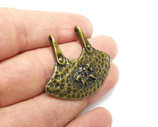 Cavalry Rider Connector Charms, Antique Bronze Plated Hammered Pendant (43x34mm) G29820