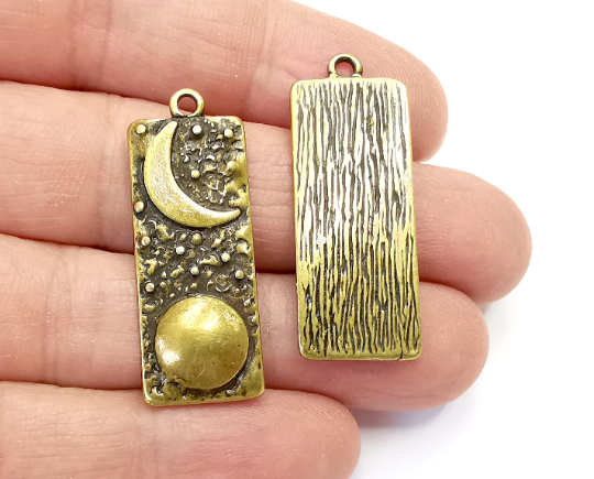 Crescent Full Moon Charms Star Night Sky Pendant Antique Bronze Plated Charms (38x15mm) G28030