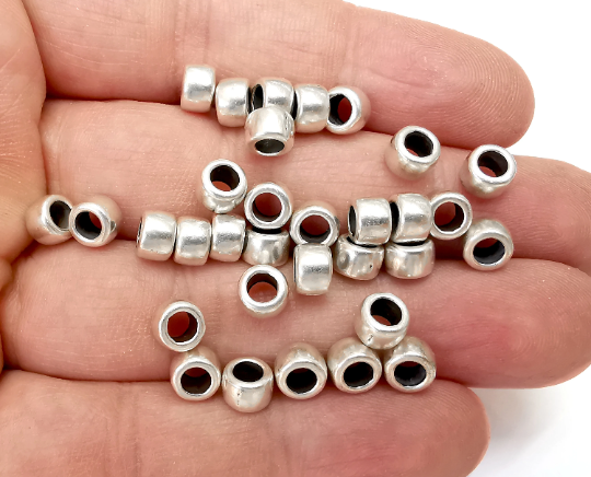 Cylinder Silver Round Beads Antique Silver Plated Beads (6mm) G28072