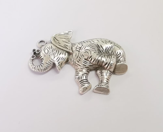 Elephant pendant Antique silver plated pendant (59x43mm) G24423