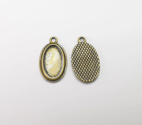 2 Oval Charm Bezel, Resin Blank, inlay Mounting, Mosaic Pendant Frame, Cabochon Base,Dry Flower Setting,Antique Bronze Plated (18x10mm) G29323