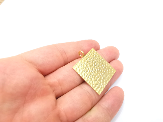 Hammered Square Pendant Blank (30x30mm) Gold Plated Brass G28448