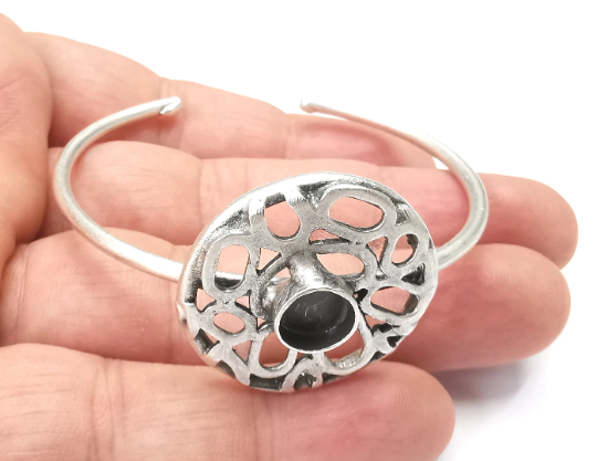 Adjustable Round Bracelet Bases, Resin Cuff Blanks, Cabochon Bezel, Mosaic Mountings, Dry flower, Antique Silver Plated Brass (8mm) G28416