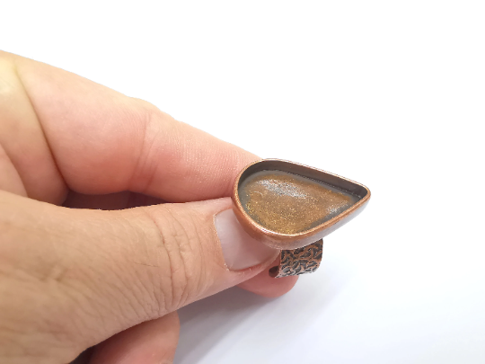 Teardrop Antique Copper Ring Blank Settings, Cabochon Mounting, Adjustable Resin Ring Base Bezel, Inlay Mosaic Ring Bezel (30x22mm) G29529