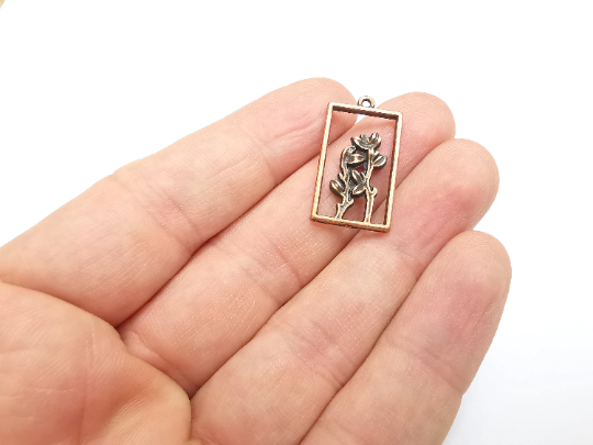2 Flower Plant Charms Antique Copper Plated Charms (27x15mm) G29569