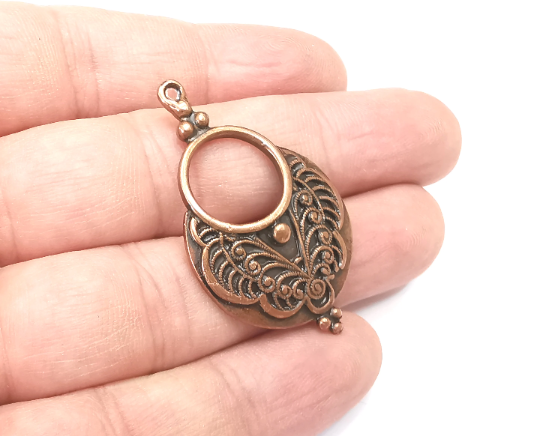 Unique Pattern Dangle Charms, Antique Copper Plated Charms (44x26mm) G28955