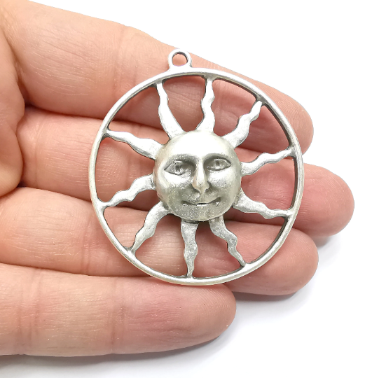 Sun Charms Pendant Antique Silver Plated Charms (53x48mm) G29335