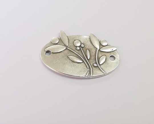 4 Flowers Leaves Plant charms connector Antique silver plated charms (38x24mm) G24420